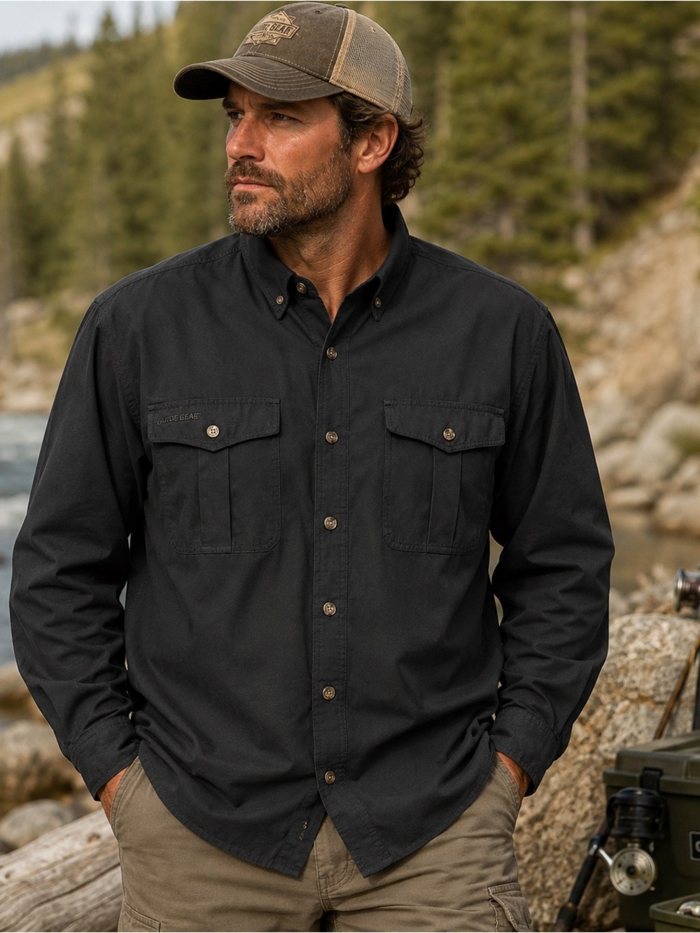 Guide Gear Fishing Shirt Mens 2XL Black Button Up Outdoor Tactical Utility